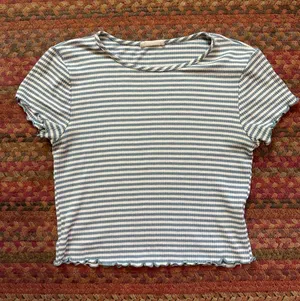 FULL TILT Striped Blue and White Ribbed Crop Tee stretch thumbnail 1
