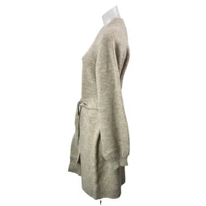 Vici Women's Beige Long Sleeve Tie Waist Knit Mock Neck Mini Sweater Dress S thumbnail 2