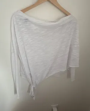We The Free Free People White Slub Knit Side Tie Off Shoulder Top Womens XS thumbnail 1