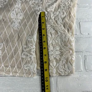 Ricarica Midi Dress‎ Sequin Mesh Womens 1X White Beige Lined Slit Sheath Fitted thumbnail 4