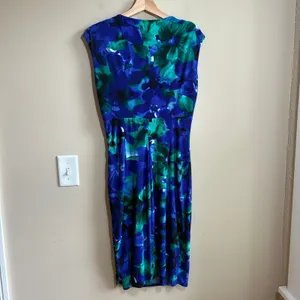Lauren Ralph Lauren Floral Ruched Sheath Dress 6 Blue Green Womens Surplice thumbnail 6