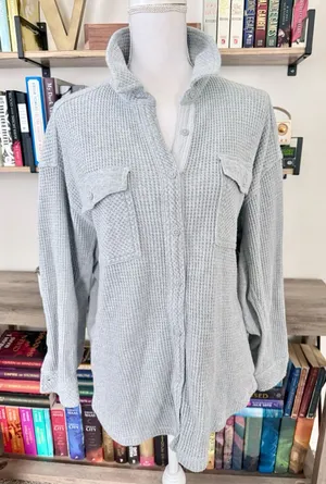 Aerie Waffle Button Down Shirt thumbnail 1