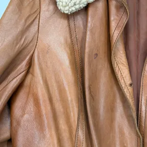 Vintage Leather Shearling Collar Penny Lane‎ Coat Brown Belted Distressed thumbnail 8