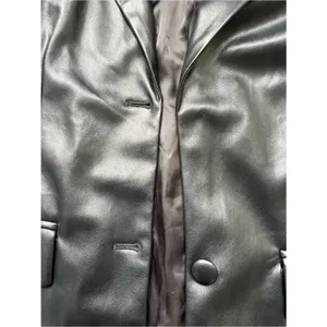 Avec Les Filles Black Faux Leather Long Blazer Jacket Button Down Coat XS thumbnail 9
