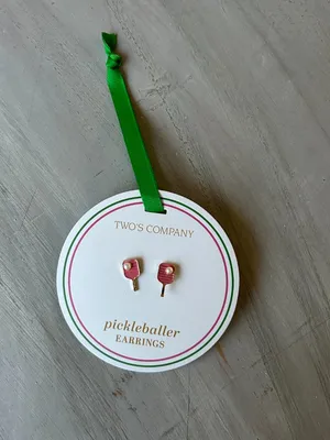 NWT Two's Company Pickleball Earrings Pink with Pearl Gift Accessory Pickleball thumbnail 3