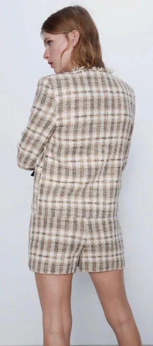 Zara NWT Frayed V Neck Tweed Blazer 2505/169 thumbnail 2