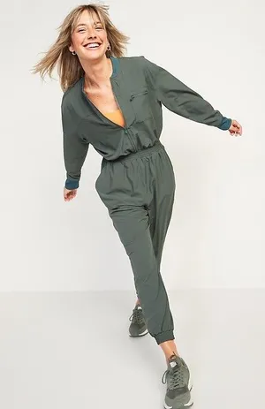 Old Navy StretchTech Cropped Zip Bomber Jumpsuit Size Medium - Sage Green thumbnail 1