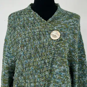 ONE GIRL WHO Sweater Women's M/L‎ Green Blue Flecked Ribbed One Button Cardigan thumbnail 2