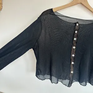 Vintage Y2K Sheer Mesh Black Cropped Cardigan Top Lettuce Hem Vamp Goth Witchy thumbnail 3