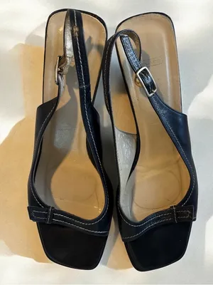 Vintage Coach Nora Black Leather Slingback Block Heels 9.5B Made in Italy thumbnail 5