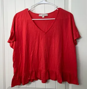 NWOT LOFT‎ Women’s bright orange ruffle sleeve hem v-neck cut blouse top medium thumbnail 1