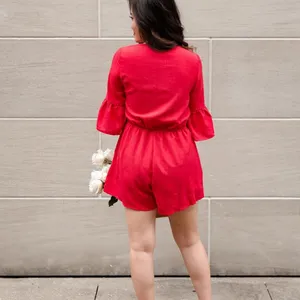 Anthropologie Listicle Mid Bell Sleeve Romper with Cut Out Knot Front thumbnail 6