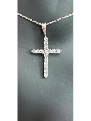 Silver Cross Pendant with Clear Stones thumbnail 2