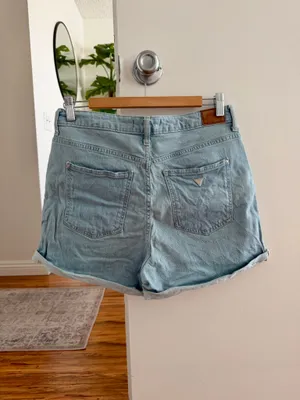 guess los angeles high waisted cuffed blue denim shorts size 30 thumbnail 3
