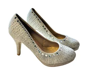 Elegant Silver Rhinestone High Heels Womens Size 6.5 midheel thumbnail 1