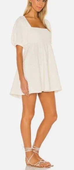 FREE PEOPLE Violet Puff Sleeve Tie Back Babydoll Mini Dress in White Size M (?) thumbnail 1