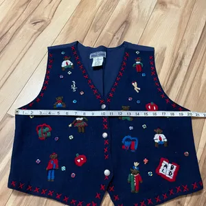 VTG Erika Classics Embroidered Academia Vest Wool Blend Sz M Bears Math Apple thumbnail 4