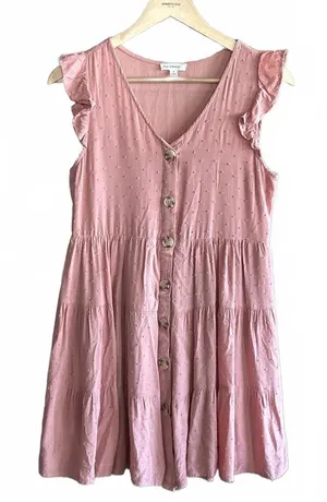 Blu Pepper Womens Dress Size Small Pink Swiss Dot Baby Doll Button Up thumbnail 1