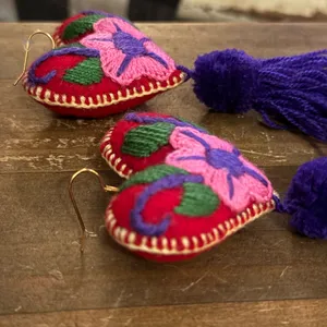 Colorful embroidered heart tassel earrings thumbnail 5