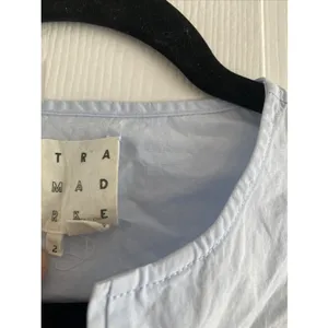 Trademark Split Neck Blouse Womens 2 Blue Poplin Oversized Button Cotton Size 2 thumbnail 3