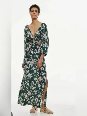 Abercrombie & Fitch Forest Green Floral Cutout maxi dress size large thumbnail 9