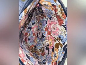 Vera Bradley Small Vera Tote Aloha Blooms Quilt Embroidered Denim Midnight thumbnail 3