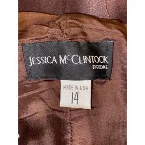 Vintage 90s Jessica McClintock Sweetheart Strapless Satin Gown, Chocolate Brown thumbnail 6