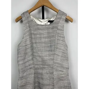 Aqua Gray White Tweed Sleeveless Fringe Hem‎ Fit & Flare Dress Size S thumbnail 2