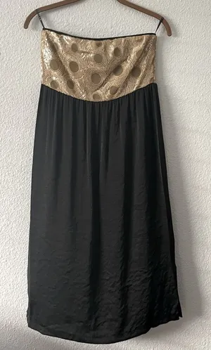 Glam Gold & Black Sequin Strapless Dress NWOT thumbnail 1