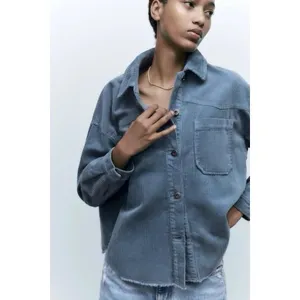 ZARA Oversized Corduroy Button Down Shirt Jacket Size M Blue Chore Barn Shacket thumbnail 3