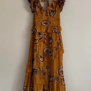 Anthropologie Love the Label Adrienne Gold Yellow Ruffled Boho Maxi Dress Medium thumbnail 2