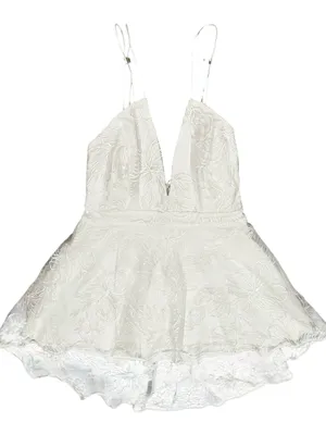 LULU’s Plunge V-Neck White Lace High-Low Sequins Floral Cocktail Party Dress L thumbnail 2