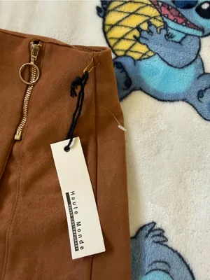 Haute Monde Size S Brown Faux Suede Wrap Mini Skort Gold Ring Zip Western Boho thumbnail 7