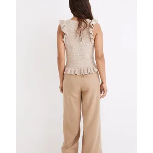 Madewell Nicollet Ruffle Sweater Tank Top Knit Large Tan Sleeveless Boho Cottage thumbnail 3
