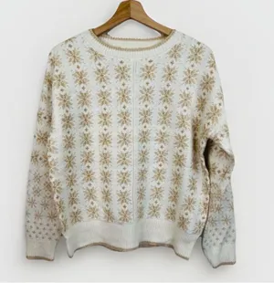 Workshop Republic Clothing Womens Sweater Size M Fair Isle Cream Gold Cozy thumbnail 1