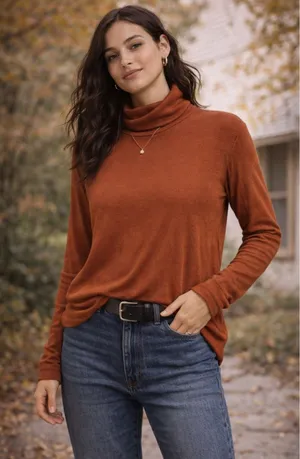 Sanctuary Pumpkin Ribbed Turtleneck Top Women’s XL Soft Stretch Minimalist thumbnail 1