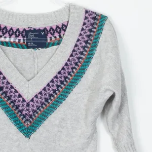 American Eagle Womens Gray Fair‎ Isle V-Neck Dolman Wool Blend Sweater Size XS thumbnail 2