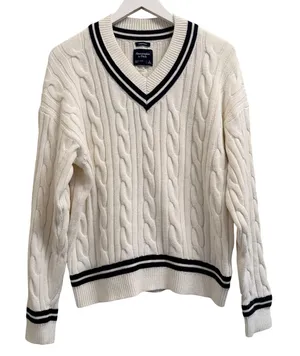 Abercrombie & Fitch Oversized Cable‎ Knit Sweater Women Small V-Neck Fisherman thumbnail 1