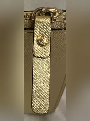 Kate Spade Gold Saffiano Leather Wristlet Clutch Wallet Pouch Polka Dot Lining thumbnail 8