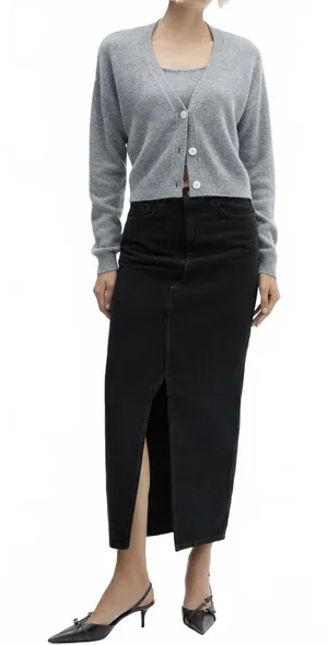 Mango Slit Denim Skirt NWT Matilda Black Wash Small thumbnail 1