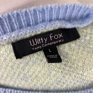 Witty Fox Blue Retro Floral Cropped Knit Sweater Large Daisy thumbnail 6