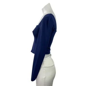 Aritzia Babaton Contour Blue Square Neck Sculpt Long Sleeve Crop Top Size M thumbnail 2