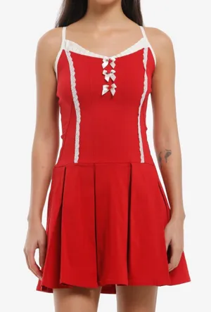 Sweet Society Red Lace-Trim Spaghetti Strap Mini Dress thumbnail 1