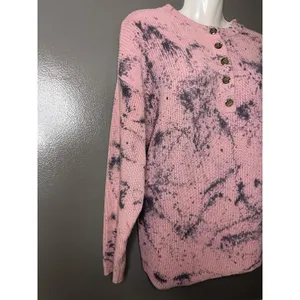 Aerie Sweater Womens Medium Pink Tie Dye Henley Crew Neck Knit Pullover Cozy thumbnail 3