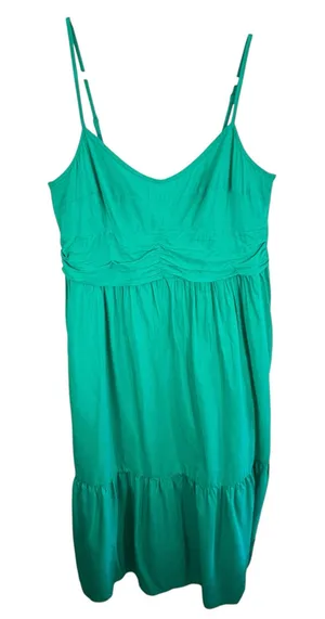 Universal Thread NWT Cotton‎ Blend Green Spaghetti Strap Ruffled Midi Dress Sz L thumbnail 1