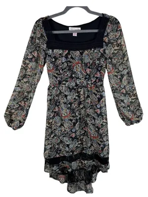 Band‎ of Gypsies Paisley Print Long Sleeve Square Neck Lace Hi Low Dress Size S thumbnail 1