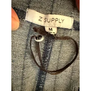 Z Supply French Terry Denim Pinstripe Bib Overalls Women's Medium Blue thumbnail 3