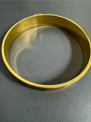 COACH Y2K Legacy Stripe Bangle 1/2" Wide Bracelet Gold Tone Multicolor 7.5" thumbnail 8