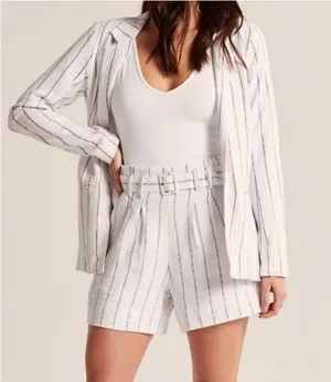 New Abercrombie & Fitch Linen blend Striped Blazer small white black pinstripe thumbnail 1