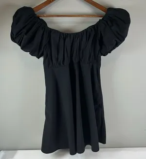 Abercrombie & Fitch Black Ruched Puff Sleeve Mini Dress Women's Size Medium thumbnail 1